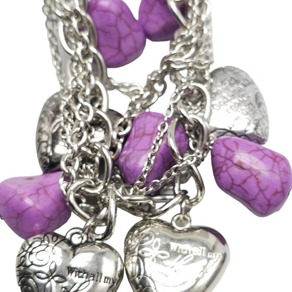 Paparazzi Purple Faux Rock Heart Charm Chain Necklace Earrings Set Vintage - Picture 5 of 8